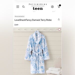 Pottery Barn Teen LoveShackFancy Blue Damask Terry Robe XXS/XS